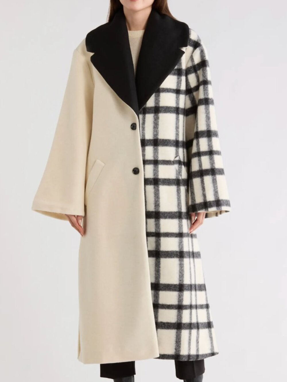Hutch Kallie Wool Blend OVERSIZED Plaid Coat – Black/Cream – NWOT